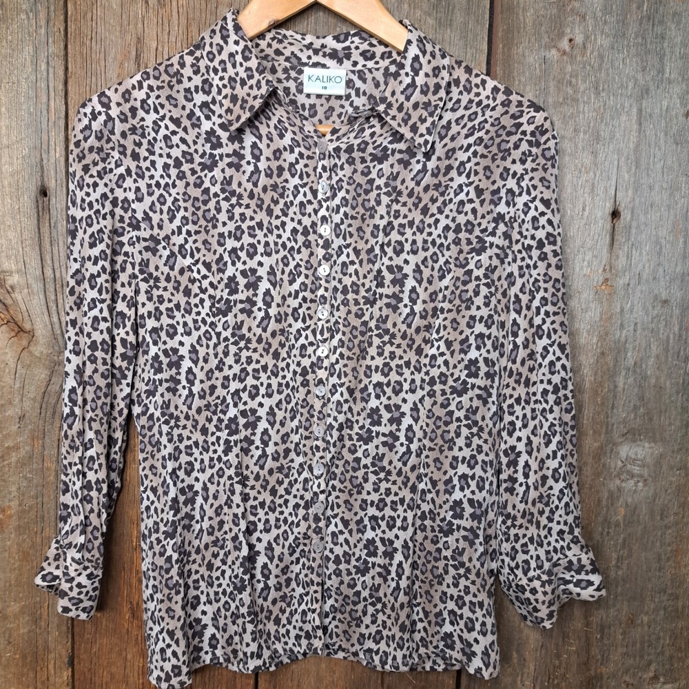 Y2k Mob Wife 100% Silk Vintage High Street Kaliko European Blouse Women's 10